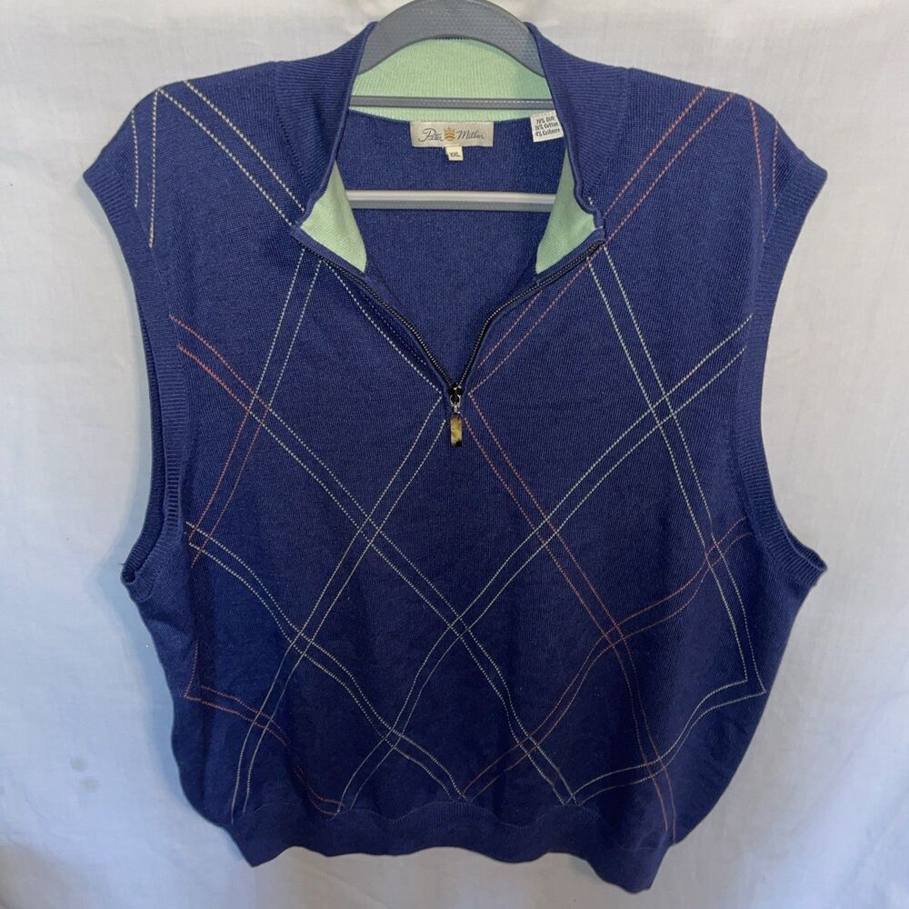 Peter Millar Men’s Golf Vest Size 2XL Blue Argyle Athleisure Activewear